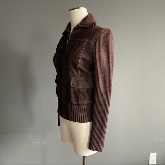 Gap Edition Brown Leather Knit Moto Bomber Jacket S Utility Luxe Western Boho - Picture 4 of 7